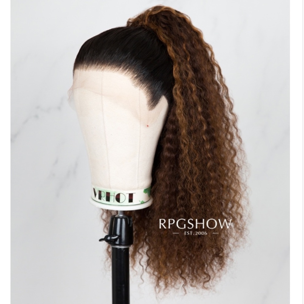 RPGSHOW.com Blonde Highlights Drawstring Curly Ponytail 22”